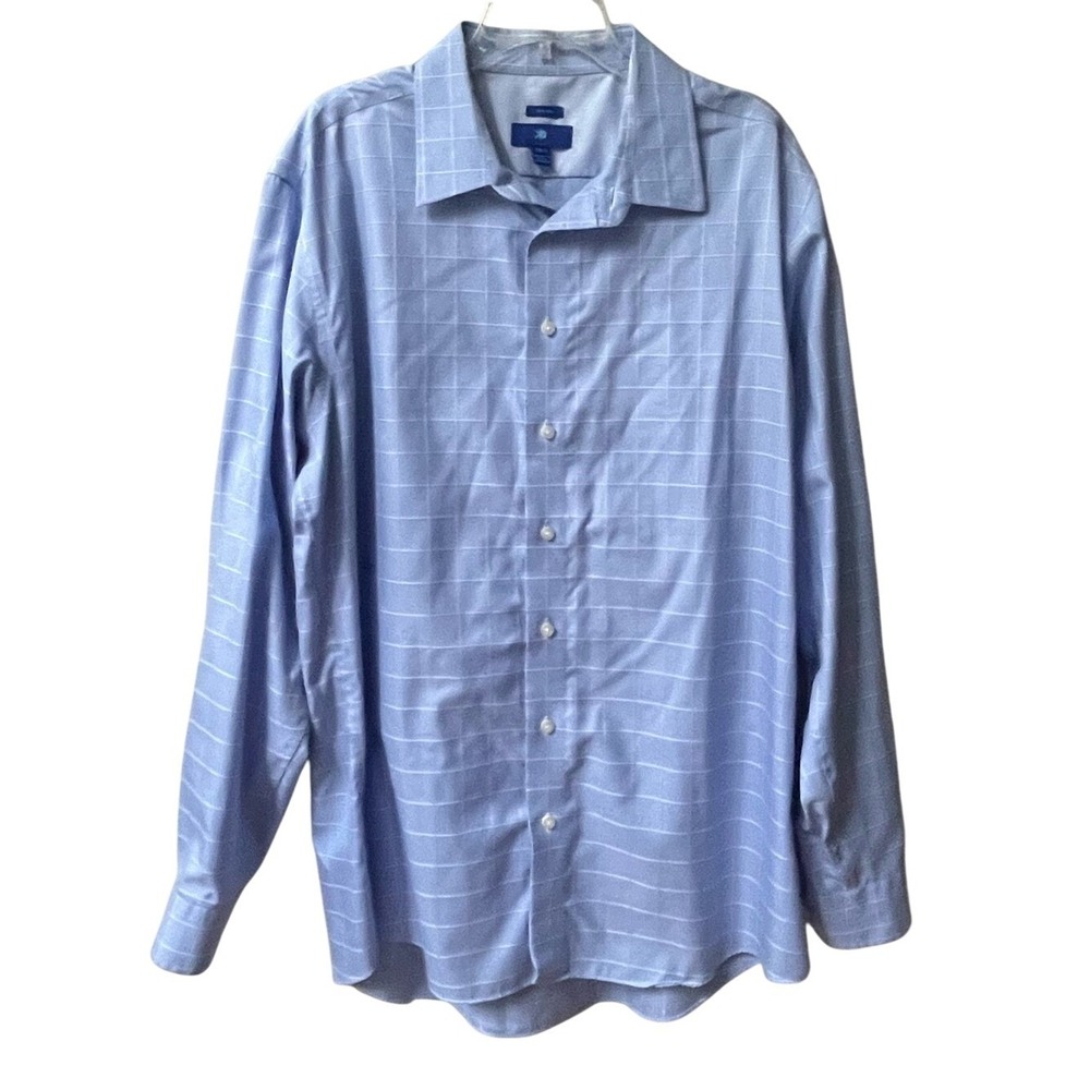 Egara Light Blue Windowpane Plaid Button Down Dress Shirt Mens 2XL Tall